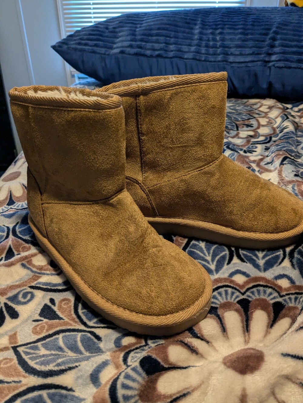 Tan Faux Fur Lined Boots For Kids